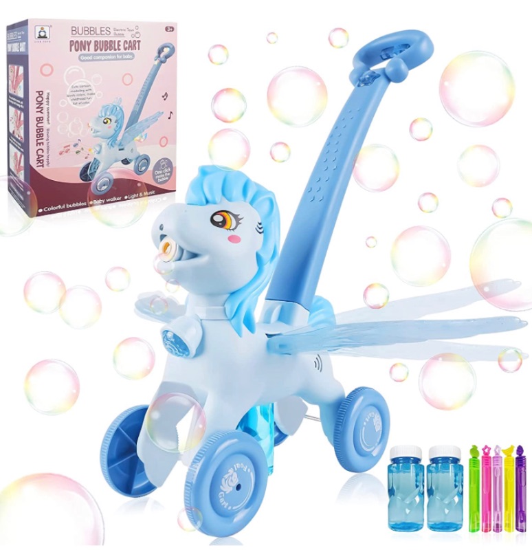 Photo 1 of Bubble Machine Blower Blaster Lawn Mower Maker Blue Toy Fun Portable Handheld Operate Automatic Battery Electric Outdoor Summer Birthday Best Gift Light Music for Toddler Boy Girl Kid 1-6 Year Old