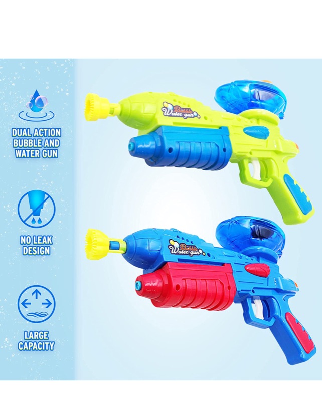 Photo 7 of 2 Pack) Bubble Gun & Water Gun for Kids, Boys, Girls – Water & Bubble Maker, Blaster & Blower Machine for Outdoor Activities Camping Pool Party – Soaker Squirt Gun Toys Gift for Age 4, 5, 6, 7, 8, 9…