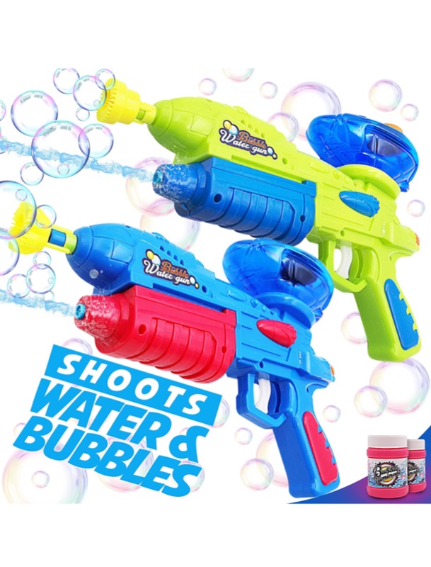 Photo 1 of 2 Pack) Bubble Gun & Water Gun for Kids, Boys, Girls – Water & Bubble Maker, Blaster & Blower Machine for Outdoor Activities Camping Pool Party – Soaker Squirt Gun Toys Gift for Age 4, 5, 6, 7, 8, 9…