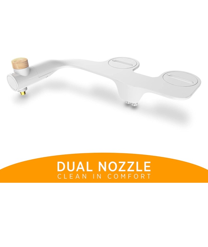 Photo 2 of Bio Bidet Essential Simple Bidet Toilet Attachment in White with Dual Nozzle, Fresh Water Spray, Non Electric, Easy to Install, Brass Inlet and Internal Valve