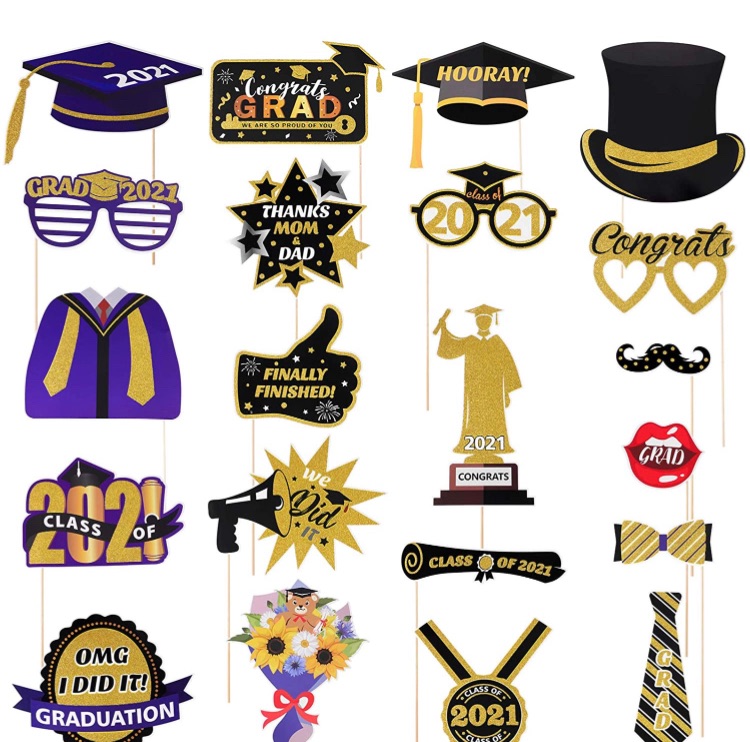 Photo 1 of Amosfun 2021 graduation decorations photo 2020 props booth college high school supplies-Graduation Photo Booth Props Pre-assembled Grad Photo Props Party Props Selfie Props