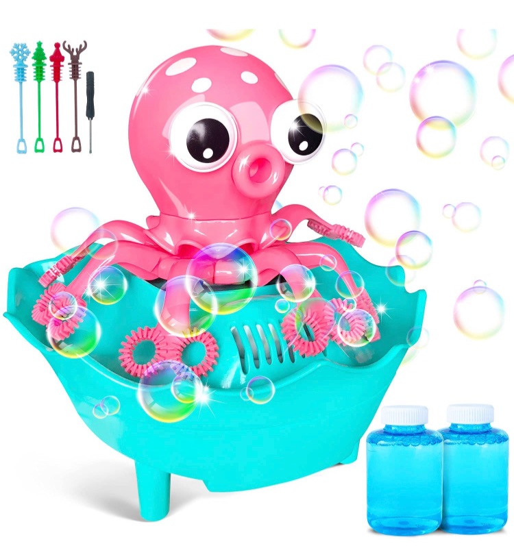 Photo 1 of Bubble Machine Automatic Bubble Blower, Bubble Toys Gifts for Kids Toddlers, Auto Bubble Maker 1000+ Bubbles/min with 2 Bubble Solutions & 4 Bubble Wands for Outdoor Indoor Parties Birthday Wedding