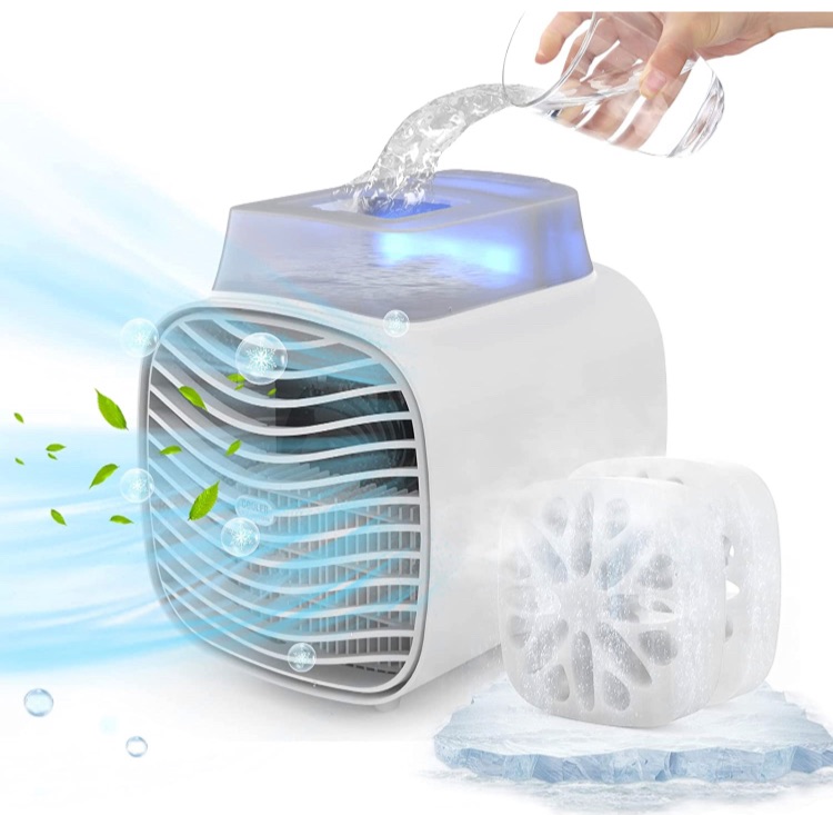 Photo 1 of Portable Rechargeable Portable Air Conditioner - USB Led Light Portable AC Unit with 2 Ice Crystal Box & 465 ML Water Tank & 3 Wind Speeds Personal Air Conditioner for Home, Small Room, Office