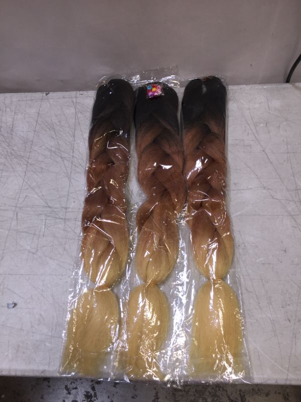 Photo 1 of FASHION LADY Synthetic Braiding Hair Bundles 24Inch Kanekalon Hair 100g/Bundles Ombre Twist Braiding Hair Fiber Jumbo Hair Extensions for Women (Black-Brown-Yellow)