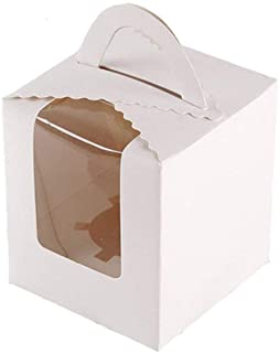 Photo 1 of 50 Pcs Single White Cupcakes Containers Gift Boxes with Window Inserts Handle for Wedding Candy Boxes
