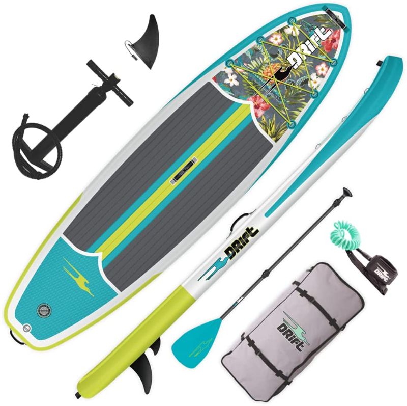 Photo 2 of 10.8x33x6 DRIFT Inflatable Stand Up Paddle Board, SUP with Accessories | Coiled Leash, Pump, Lightweight Paddle, Fin & Backpack Travel Bag
