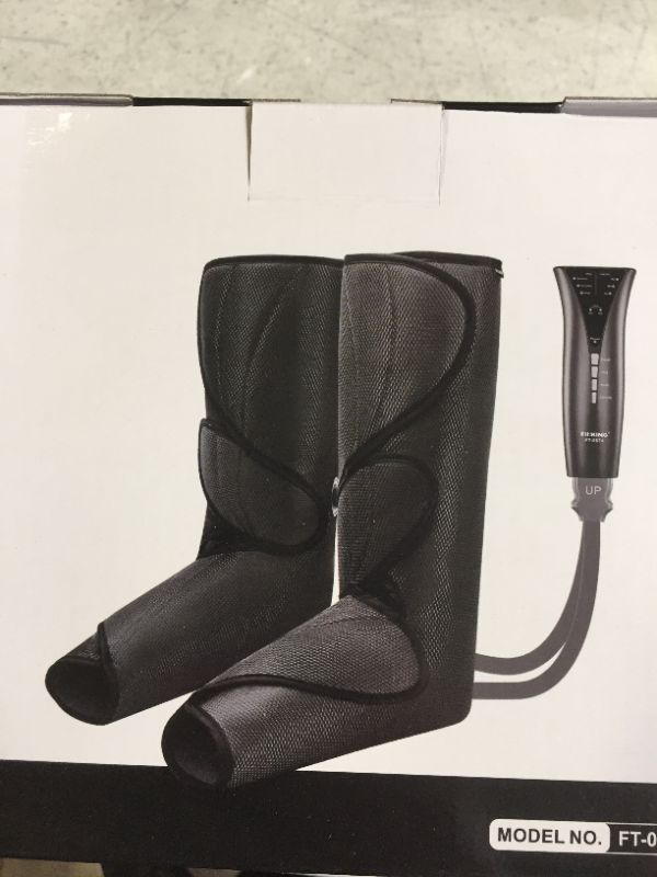 Photo 2 of  Leg Massager for Foot Calf Air Compression Leg Wraps with Portable Handheld Controller - 2 Modes & 3 Intensities (Black)
