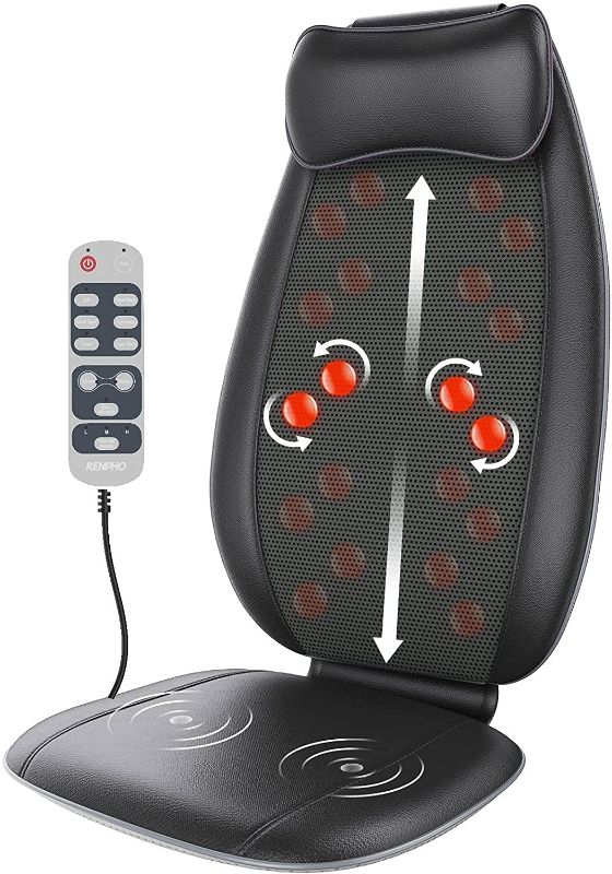 Photo 1 of Back Massager, RENPHO S-Shaped Shiatsu Massage Seat Cushion with Vibration, Heat, Deep Kneading Rolling, Massage Chair Pad for Shoulder Waist Hips Muscle Pain Relief. Use at Home & Office