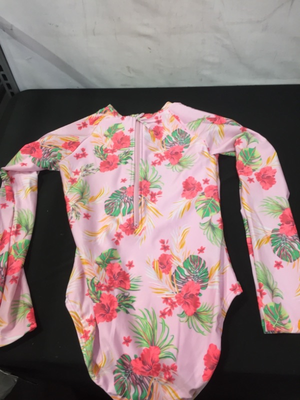 Photo 2 of Girls' Floral Print Long Sleeve Back-Zip One Piece Swimsuit - art class™ Pink L 10/12