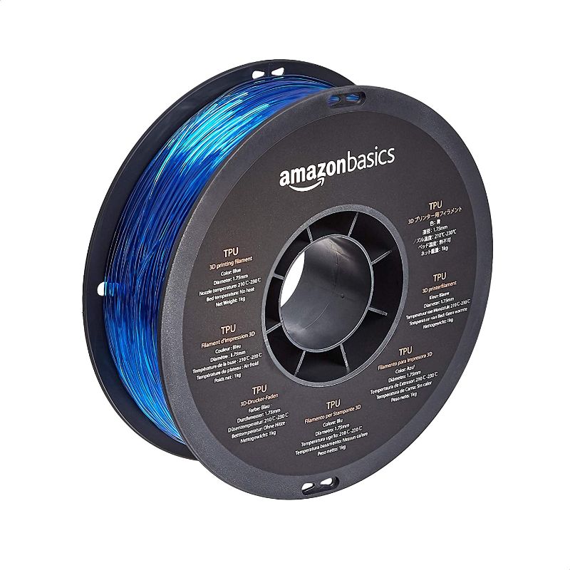 Photo 1 of Amazon Basics TPU 3D Printer Filament, 1.75mm, Blue, 1 Kg Spool (2.2 Lbs) 5 pck 