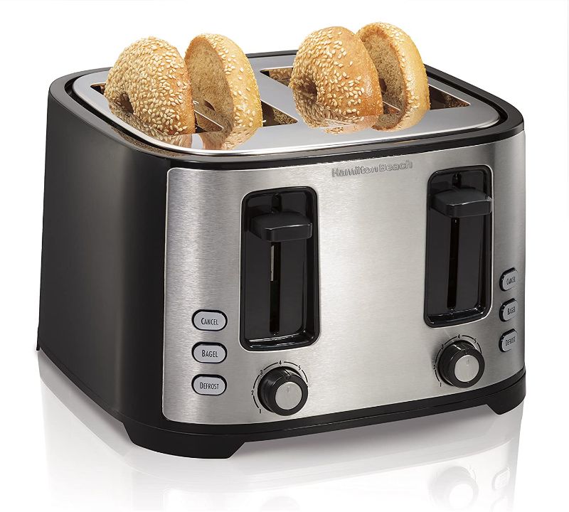 Photo 1 of Hamilton Beach Extra Wide Slot Toaster with Defrost and Bagel Functions Shade Selector, Toast Boost, Auto-Shutoff and Cancel Button, 4 Slices, Black
