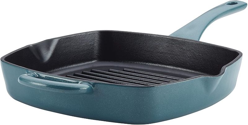 Photo 1 of Ayesha Curry Cast Iron Square Griddle Pan/Grill with Pouring Spouts, Small, Twilight Teal
