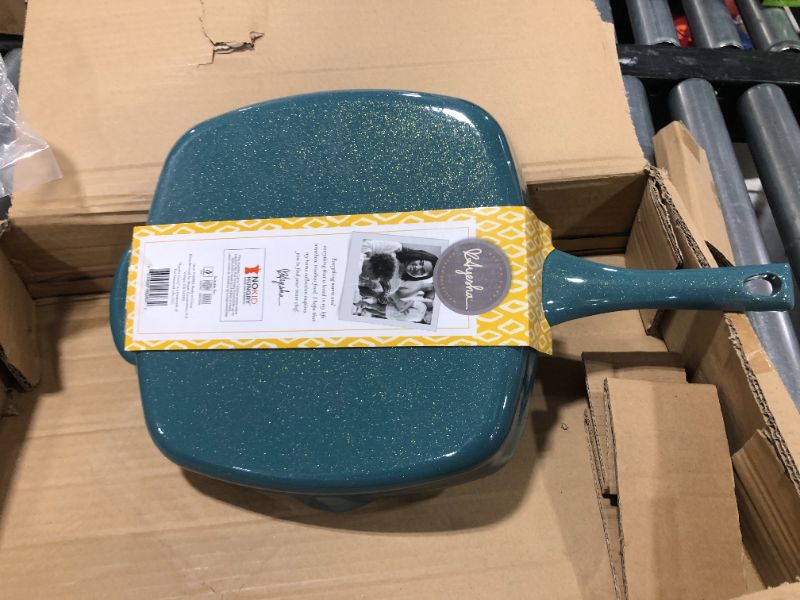 Photo 1 of Ayesha Curry Cast Iron Square Griddle Pan/Grill with Pouring Spouts, Small, Twilight Teal
