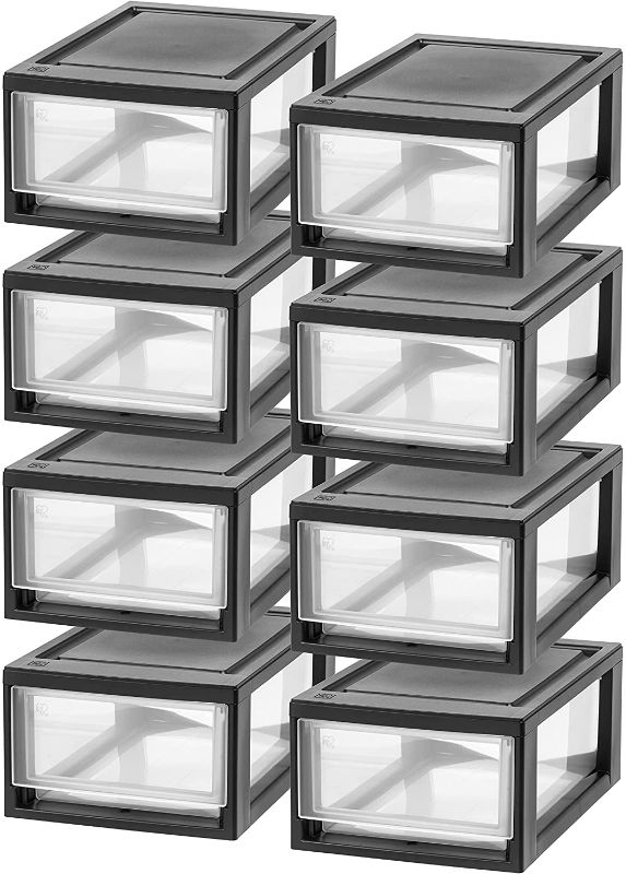 Photo 1 of IRIS USA, Inc. MSD-1 Stackable Plastic Storage Drawer, 6 Quart, Small-8 Pack (Black)
