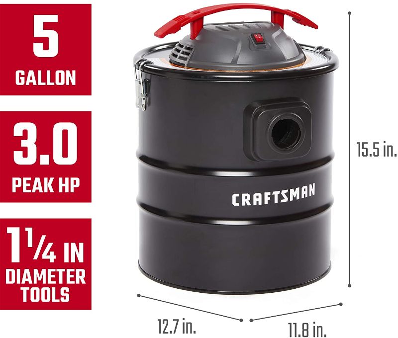 Photo 1 of CRAFTSMAN CMXEVBE17585 5 Gallon 3.0 Peak HP Ash Vacuum with Attachments
