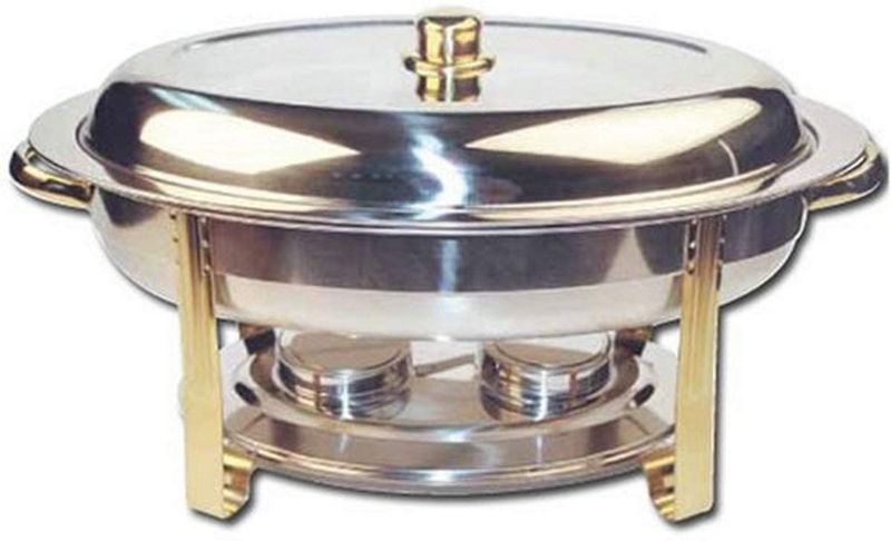 Photo 1 of Winware 6 Quart Oval Stainless Steel Gold Accented Chafer
