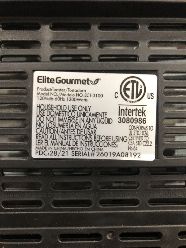 Photo 5 of Elite Gourmet Platinum ECT-3100# Cool Touch Long Slot Toaster with Extra Wide 1.25" Slots for Bagels, 6 Settings, Space Saving Design, Warming Rack, 4 Slice, Stainless Steel & Black
