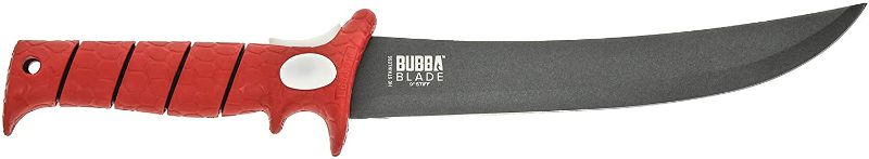 Photo 1 of Bubba 9 Inch Stiff Fillet Knife with Non-Slip Grip Handle, Full Tang Beveled Sushi Style Stainless Steel Non-Stick Thick Blade, Lanyard Hole and Synthetic Sheath for Fishing, Hunting and Cooking
