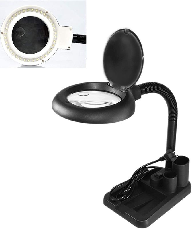 Photo 1 of LED Magnifying Glass with Light and Stand, 5X 10x Magnifying Lamp and Table Desk Lamp Black Adjustable Magnifying Glass for Reading Repair Crafts Close Work
