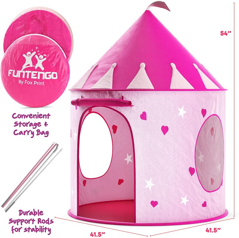 Photo 1 of FoxPrint Princess Castle Play Tent With Glow In The Dark Stars, Conveniently Folds In To A Carrying Case, Your Kids Will Enjoy This Foldable Pop Up Pink Play Tent/House Toy For Indoor and Outdoor Use
