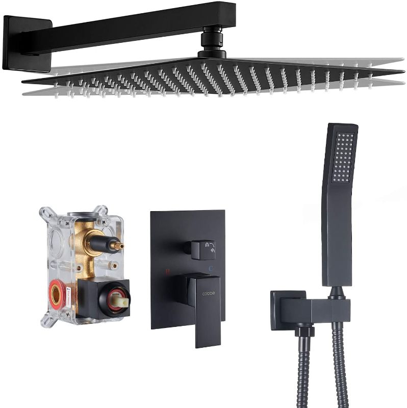 Photo 1 of Cobbe Shower System, Shower Faucets Sets Complete, 12 Inches Matte Black Shower Fixtures with Handheld, Black Shower Faucet Set for Bathroom Rough-in Valve Body and Trim Included