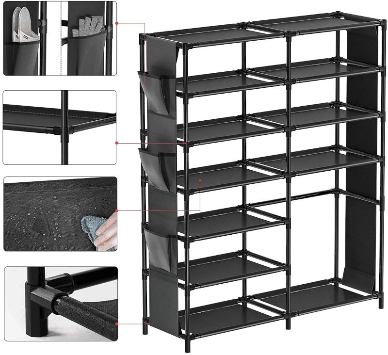 Photo 1 of 7-Tier Shoe Rack Shoe Shelf Organizer,24-30 Pairs Shoes and Boots Storage Organizer Metal Shoe Tower with Side Hanging Shoe Pockets for Entryway,Closet and Bedroom
