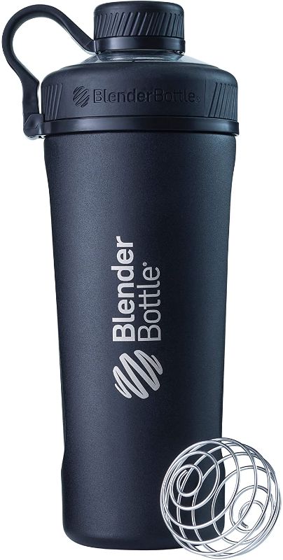 Photo 1 of BlenderBottle Radian Shaker Cup Insulated Stainless Steel Water Bottle with Wire Whisk, 26-Ounce, Matte Black
