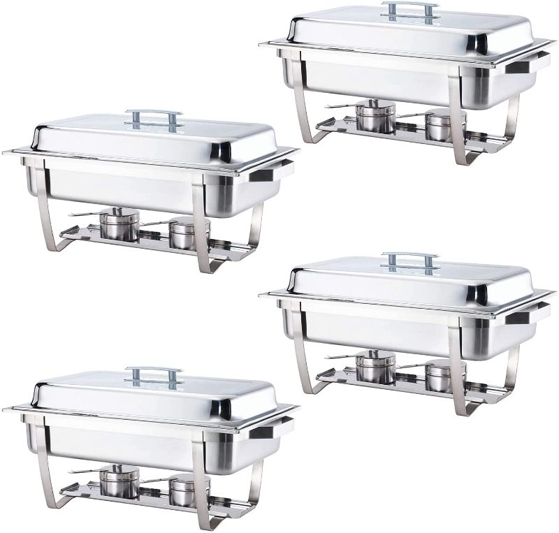 Photo 1 of ALPHA LIVING 70014-GRAY 4 Pack 8QT Chafing Dish High Grade Stainless Steel Chafer Complete Set, 8 QT, Alpine Gray Handle