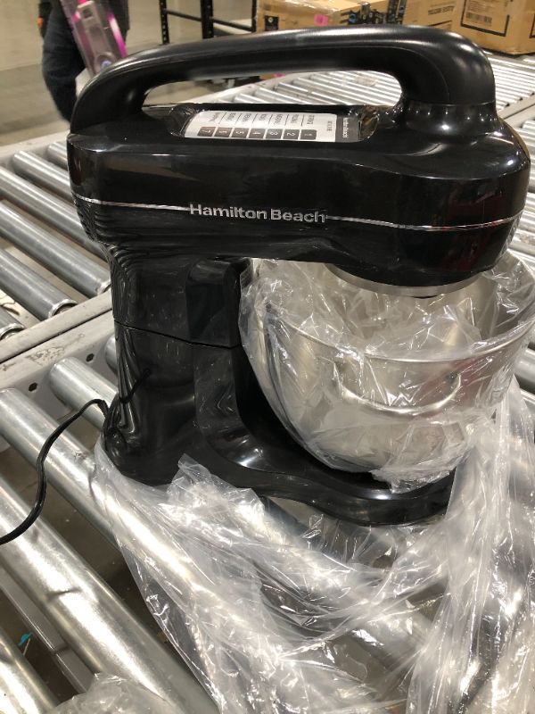 Photo 2 of Hamilton Beach Electric Stand Mixer, 4 Quarts, Dough Hook, Flat Beater Attachments, Splash Guard 7 Speeds with Whisk, Black with Top Handle