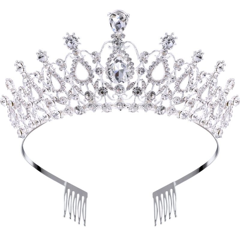 Photo 1 of Hicarer Queen Crown Princess Tiara Wedding Bridal Crown Women and Girls Crystal Headbands with Comb, Princess Prom Birthday Party Hair Accessories, Silver