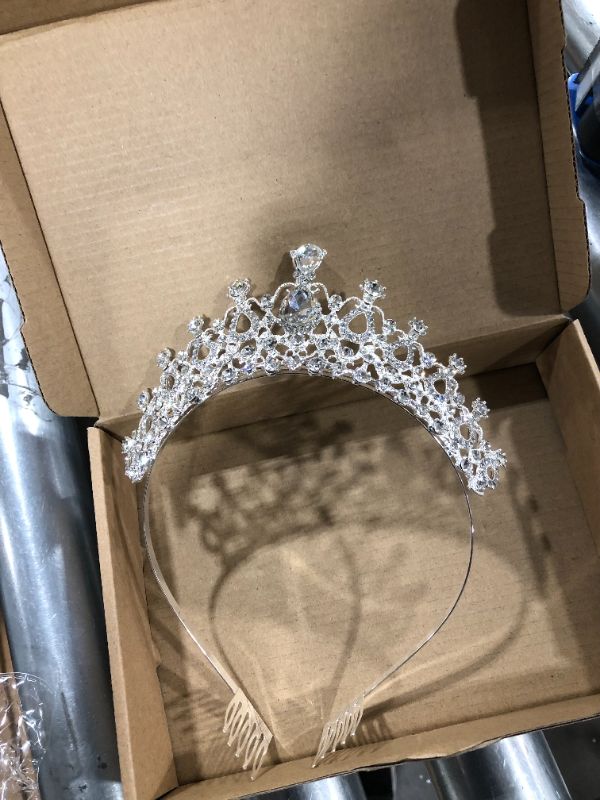 Photo 2 of Hicarer Queen Crown Princess Tiara Wedding Bridal Crown Women and Girls Crystal Headbands with Comb, Princess Prom Birthday Party Hair Accessories, Silver