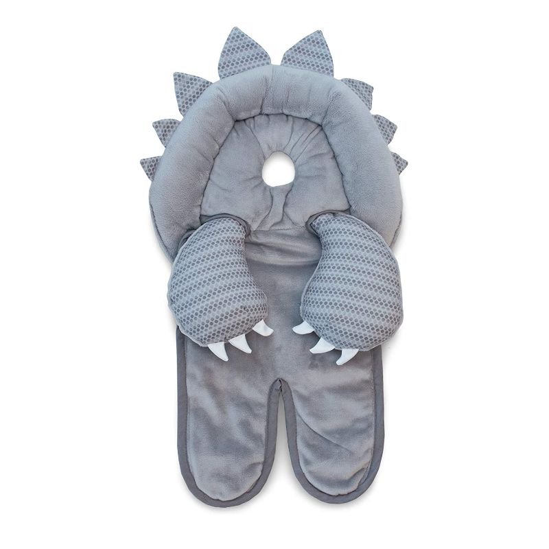 Photo 1 of Boppy Head and Neck Support—Preferred | Gray Dinosaur Minky Design | Removable Neck Ring and Pressure Relieving Cutout | for 3- or 5-Point Harness | 0-4 Months | for Bouncers, Strollers and Swings