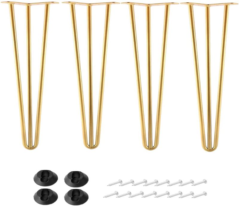 Photo 1 of ALXEH 12 Inch Hairpin Legs Metal - 1/2” Dia 3 Rods Design - Mid Century Furniture Table Legs, DIY Furniture Hairpin Feet Gold for Nightstand, Coffee Table and TV Stand, Set of 4