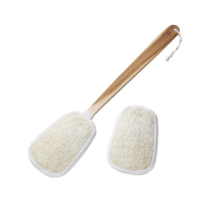 Photo 1 of FAAY 17 Inch Natural Exfoliating Loofah Back Scrubber On a Stick with Luffa Sponge Pads Refills – Long Handle Loofa Body Bath & Shower Brush