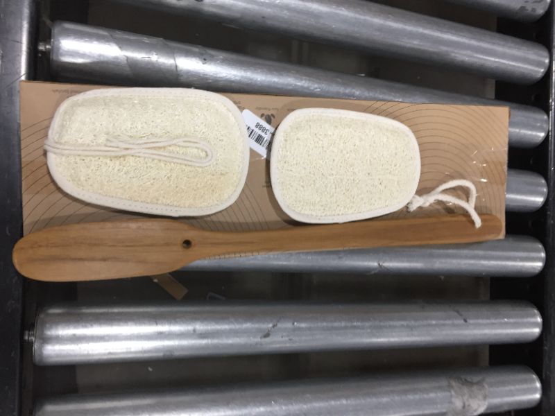 Photo 1 of FAAY 17 Inch Natural Exfoliating Loofah Back Scrubber On a Stick with Luffa Sponge Pads Refills – Long Handle Loofa Body Bath & Shower Brush