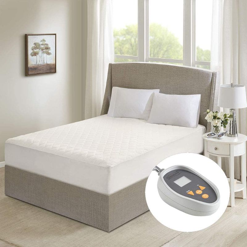 Photo 1 of Beautyrest 100% Cotton Heated Mattress Pad, Temperature Control, Electric Bed Warmer with 18" Deep Pocket, 20 Level Setting, Auto Shut Off Safety, Full Standard White