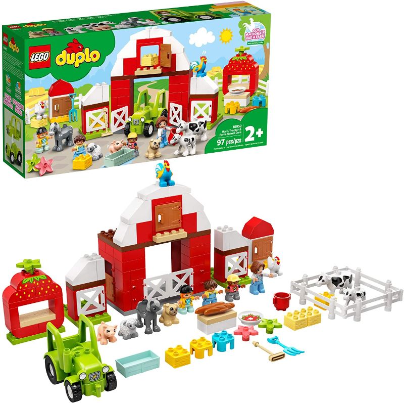 Photo 1 of LEGO DUPLO Town Barn, Tractor & Farm Animal Care 10952 Playset with People Figures and Cute Pony, Pig, Dog, Sheep, Cow, Calf, Rooster and Chicken Toys; Great Learning Toy, New 2021 (97 Pieces)