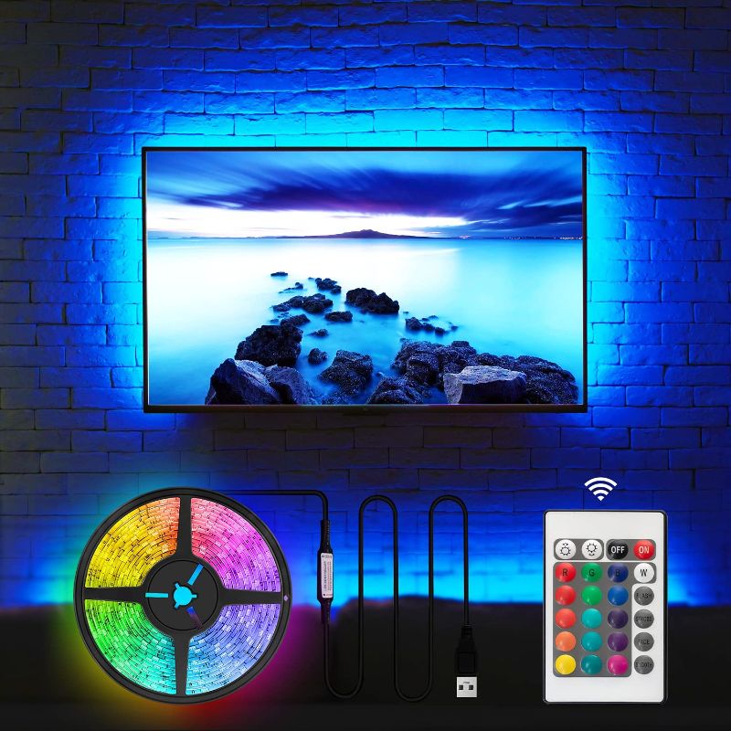 Photo 1 of USB LED TV Backlight for 32-60 Inch, Hamlite 8.2Ft LED Strip Lights W-Shape Easy-Curve Design, Syn on/Off with TV, 16 Colors Changing TV Back Lights Bias Lighting, Under TV Stand, Soundbar, PC
