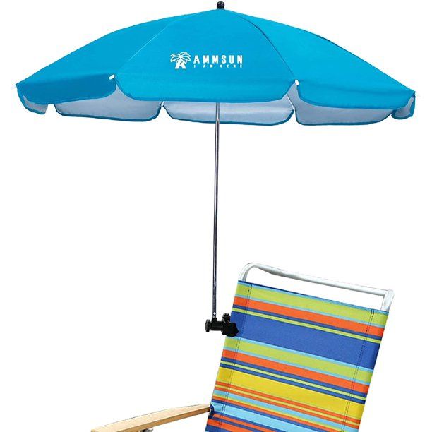 Photo 1 of AMMSUN Chair Umbrella with Universal Clamp 43 inches UPF 50+, Portable Clamp on Patio Chair, Beach Chair, Stroller, Sport chair, Wheelchair, and Wagon (Sky Blue)
