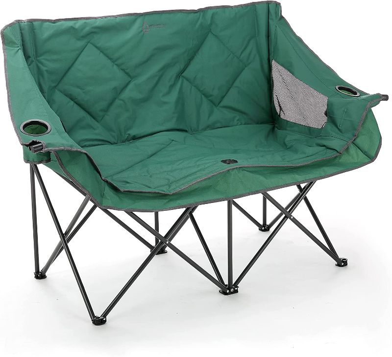 Photo 1 of ARROWHEAD OUTDOOR Portable Folding Double Duo Camping Chair Loveseat w/ 2 Cup & Wine Glass Holder, Heavy-Duty Carrying Bag, Padded Seats & Armrests, Supports up to 500lbs, USA-Based Support