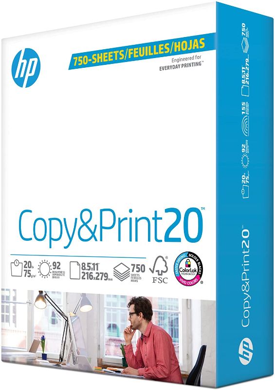 Photo 1 of HP Printer Paper | 8.5 x 11 Paper | Copy &Print 20 Lb | 1 Bulk Pack - 750 Sheets | 92 Bright | Made in USA - FSC Certified 