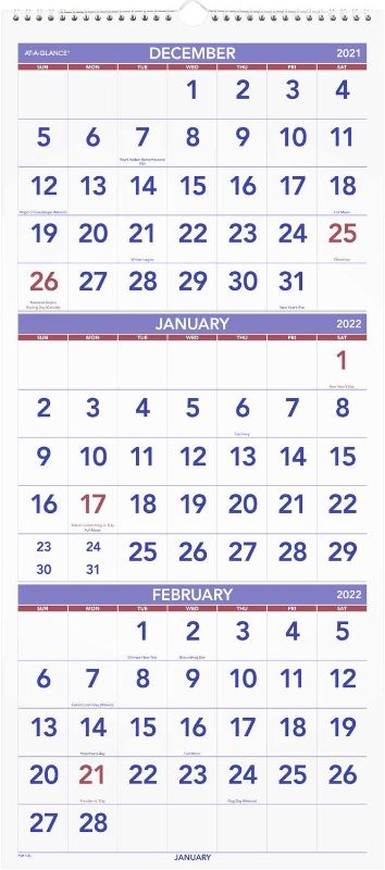 Photo 1 of 2022 Wall Calendar by AT-A-GLANCE, 12" x 27", Large, Vertical, 3 Month Reference