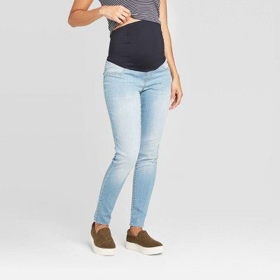 Photo 1 of Maternity  MidRise Crossover Panel Light Wash Jeggings  Isabel Maternity by Ingrid  Isabel Light Blue 16