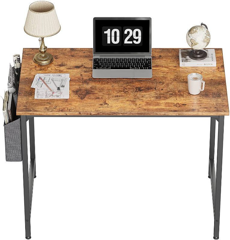 Photo 1 of CubiCubi Study Computer Desk 32" Home Office Writing Small Desk, Modern Simple Style PC Table, Black Metal Frame, Rustic Brown
