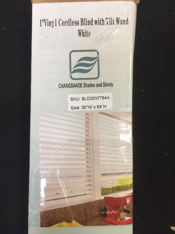 Photo 2 of 1" vinyl cordless blinds with tilt wand 30"W x 64"H