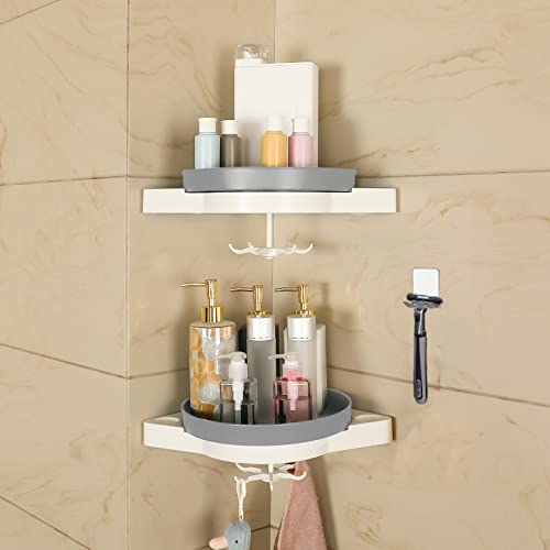 Photo 1 of BANQIN Shower Caddy Corner Shelf, Adhesive Shower Organizer with Hooks Razor Holder for Bathroom, Kitchen, Toilet, Spice Storage, 2 Pack, Grey
