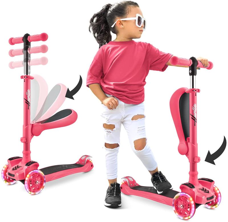 Photo 1 of 3 Wheeled Scooter for Kids - Stand & Cruise Child/Toddlers Toy Folding Kick Scooters w/Adjustable Height, Anti-Slip Deck, Flashing Wheel Lights, for Boys/Girls 2-12 Year Old - Hurtle HURFS56
