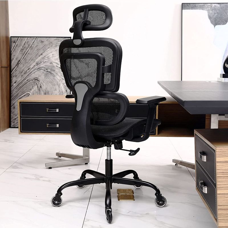 Photo 3 of Office Chair, KERDOM Ergonomic Desk Chair, Comfy Breathable Mesh Task Chair with Headrest High Back, Home Computer Chair 3D Adjustable Armrests, Executive Swivel Chair with Roller Blade Wheels (Black)
