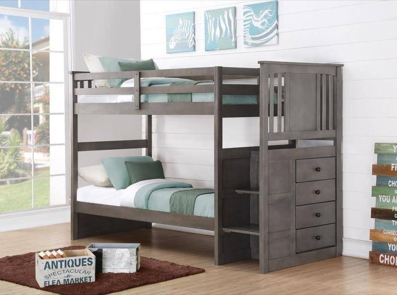 Photo 1 of  ---BOX 2 OF 4 --Twin Over Twin Princeton Stairway Bunkbed in Slate Gray - Donco 2204SG
--MISSING BOXES 1 3 4 ---