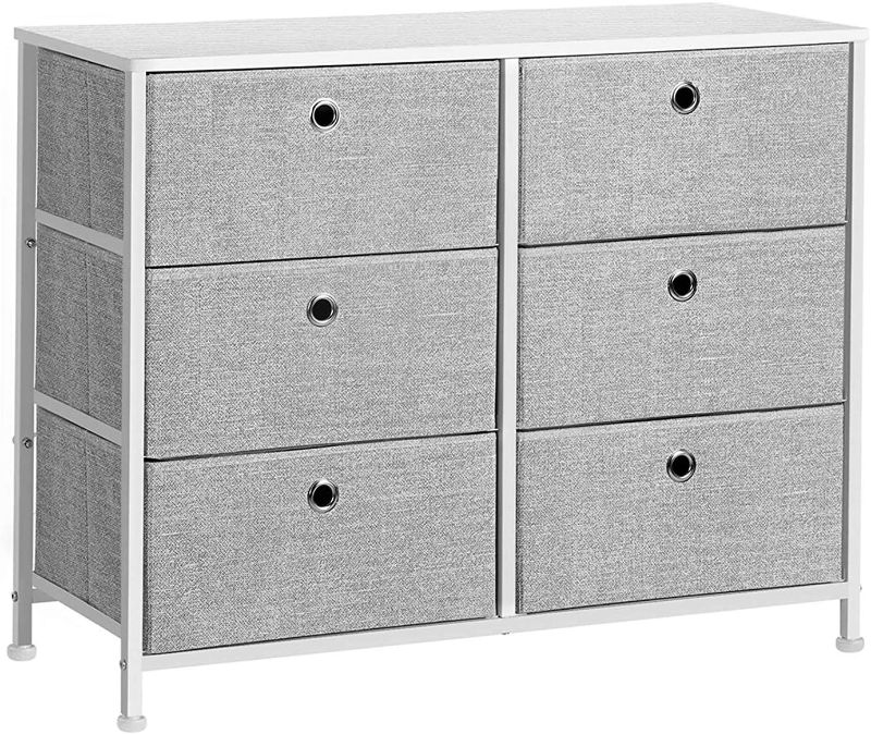 Photo 1 of missing hardware SONGMICS Narrow Dresser with 4 Fabric Drawers Vertical Slim Storage Tower Unit, 31.5", Light Gray
